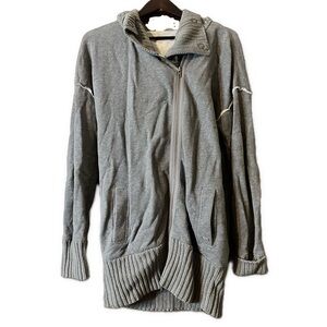 DKNY Women’s Grey Full Zip Button Cowl Neck Closure Hooded Sweatshirt Jacket L